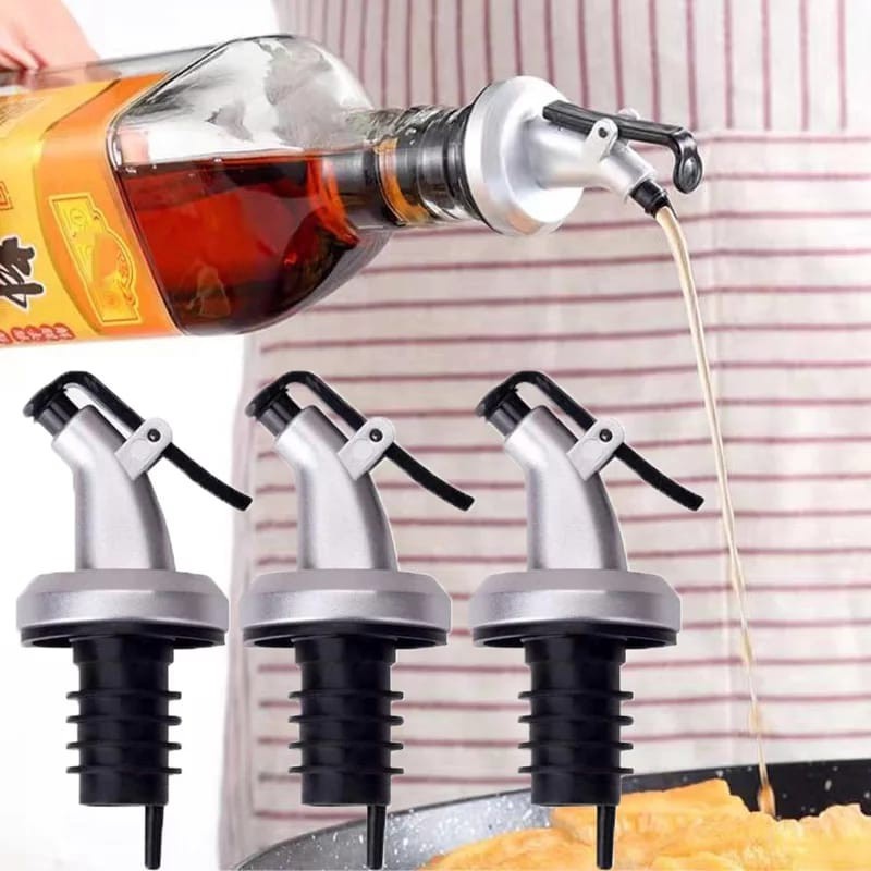 TUTUP BOTOL SIRUP MINYAK - BOTTLE POURER ADA TUTUP Silver Bottle Pourer Alat Bantu Penuang Penutup Botol Minyak Cuka Wine Kecap Madu Sirup Stainless