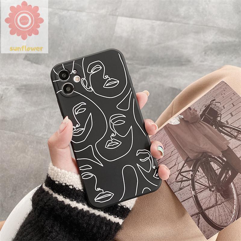 Casing Silikon Tpu Iphone 11 12 13 Pro Max 6 6s 7 8 Plus X Xr Xs Max Se 12 Mini 12pro Max Gambar Ilustrasi Wajah Artistik