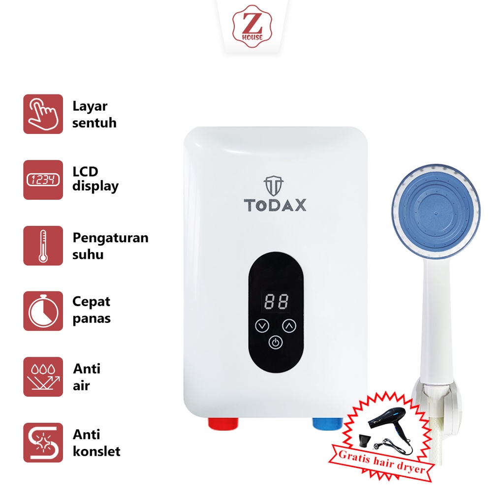 Water Heater Electric Instant Todax Pemanas Air Digital Listrik Instant Komplit Pemanas Air Mandi Pemanas Air Kamar Mandi Penghangat Air Kamar Mandi