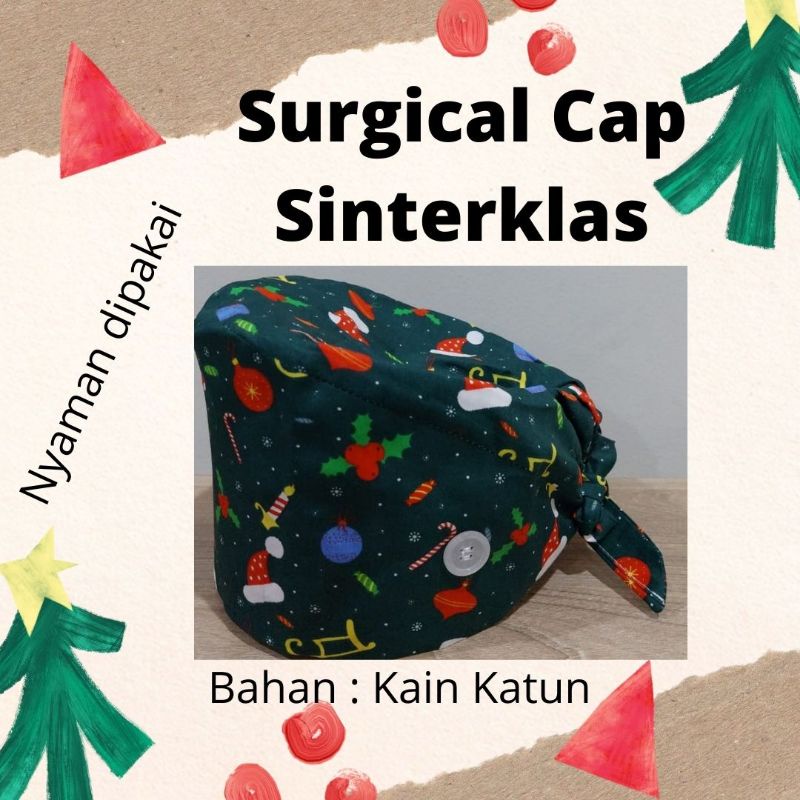 Head cap surgical cap topi medis topi perawat topi dokter motif sinterklas
