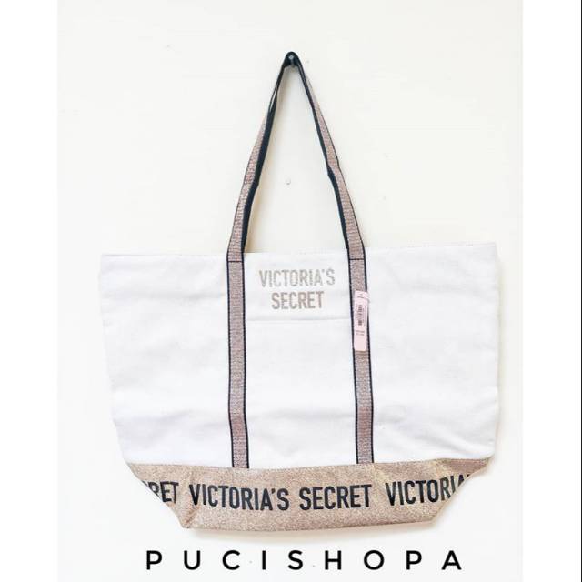 Victoria secret sequin gold tote bag