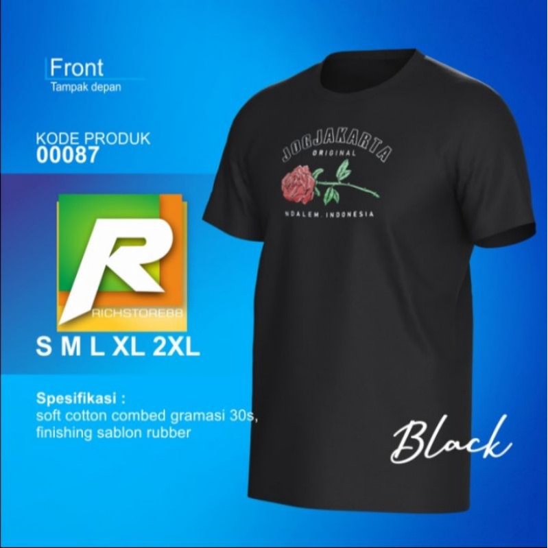 Kaos Jogja Pria Wanita Bahan Soft Cotton Sablon Rubber Black Mawar