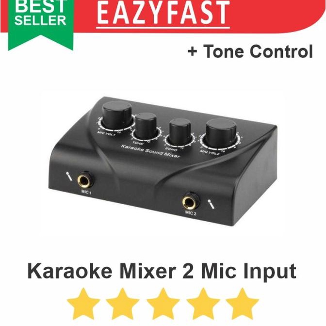 Karaoke Sound Mixer 2 Channel Mic Input + Tone Control Echo Audio efst90 Murah
