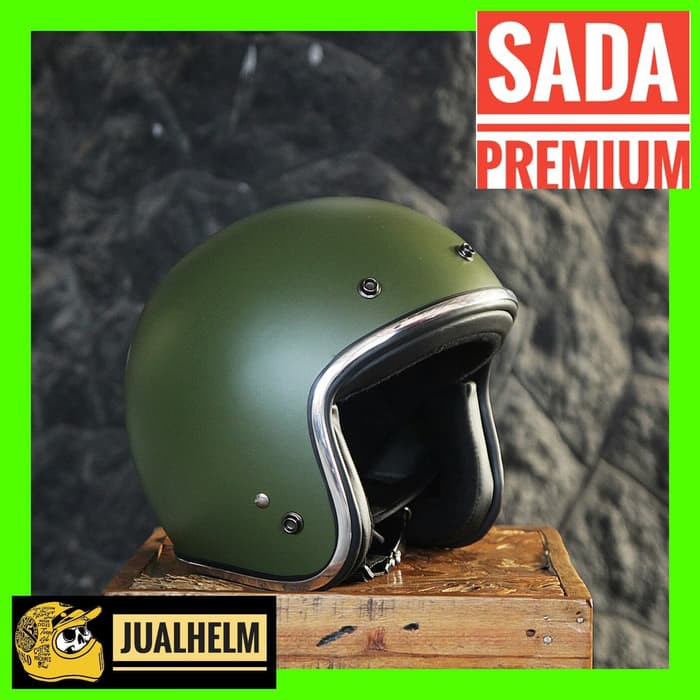 Helm Retro SADA Jitsu Matte Army  ( Helm Classic / Helm Klasik / Helm Vespa / Helm Bogo )