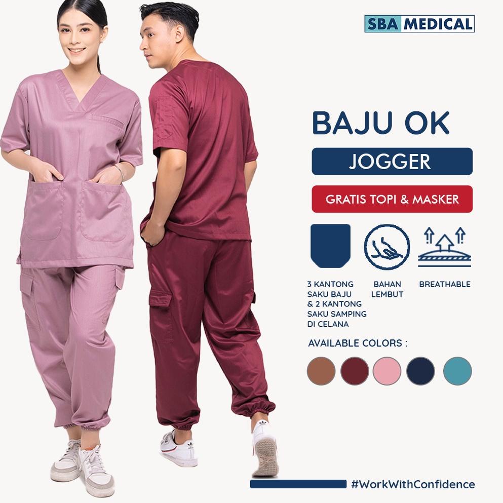 (PROMO 0V985) SBA MEDICAL - Baju Ok Premium Model Jogger | Scrub OK | Baju Jaga Dokter - Baju Ok Len