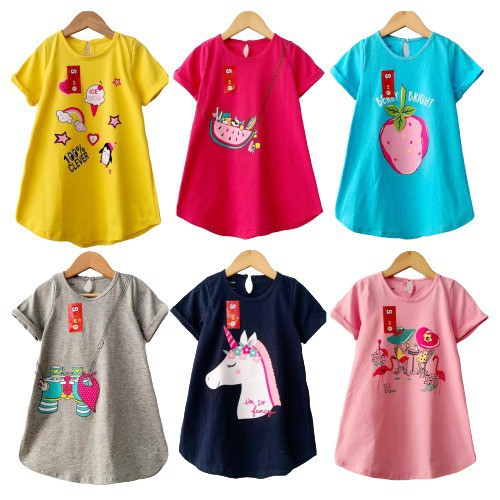 Daster Katun Anak Dress Sablon Lucu Halus Adem Lembut Smilee 6bln-5thn