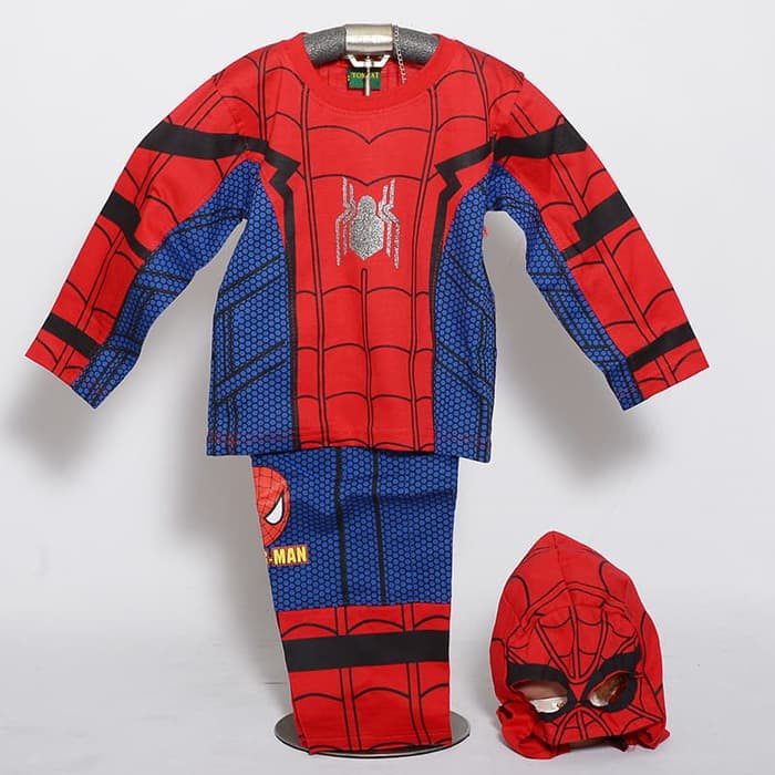 Kostum Anak Laki Laki Spiderman Baju Setelan Panjang Karakter Superhero Spider Man Topeng