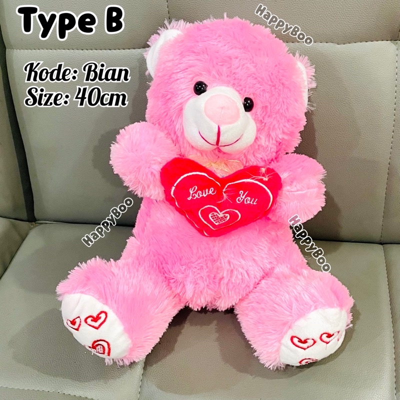 boneka beruang pink bear bian pink love 40cm boneka beruang bulu lembut premium sedang medium