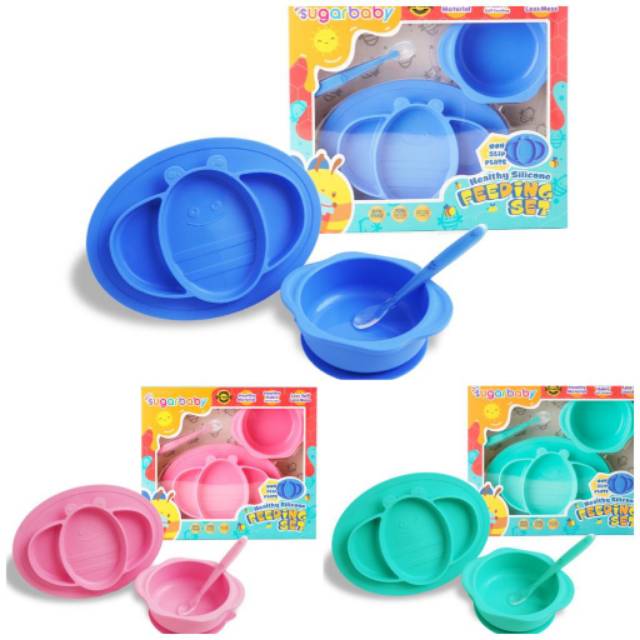 4 in 1 Healthy Silicone Feeding Set piring makan set Sugar Baby Sugarbabys mangkok set bayi