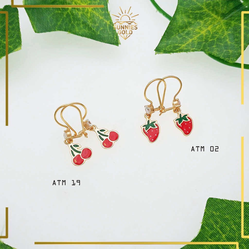 ANTING EMAS ASLI MODEL STRAWBERRY ANTING DEWASA KASUAL ANTING CEWEK KADAR 300 & 375 ATM 2