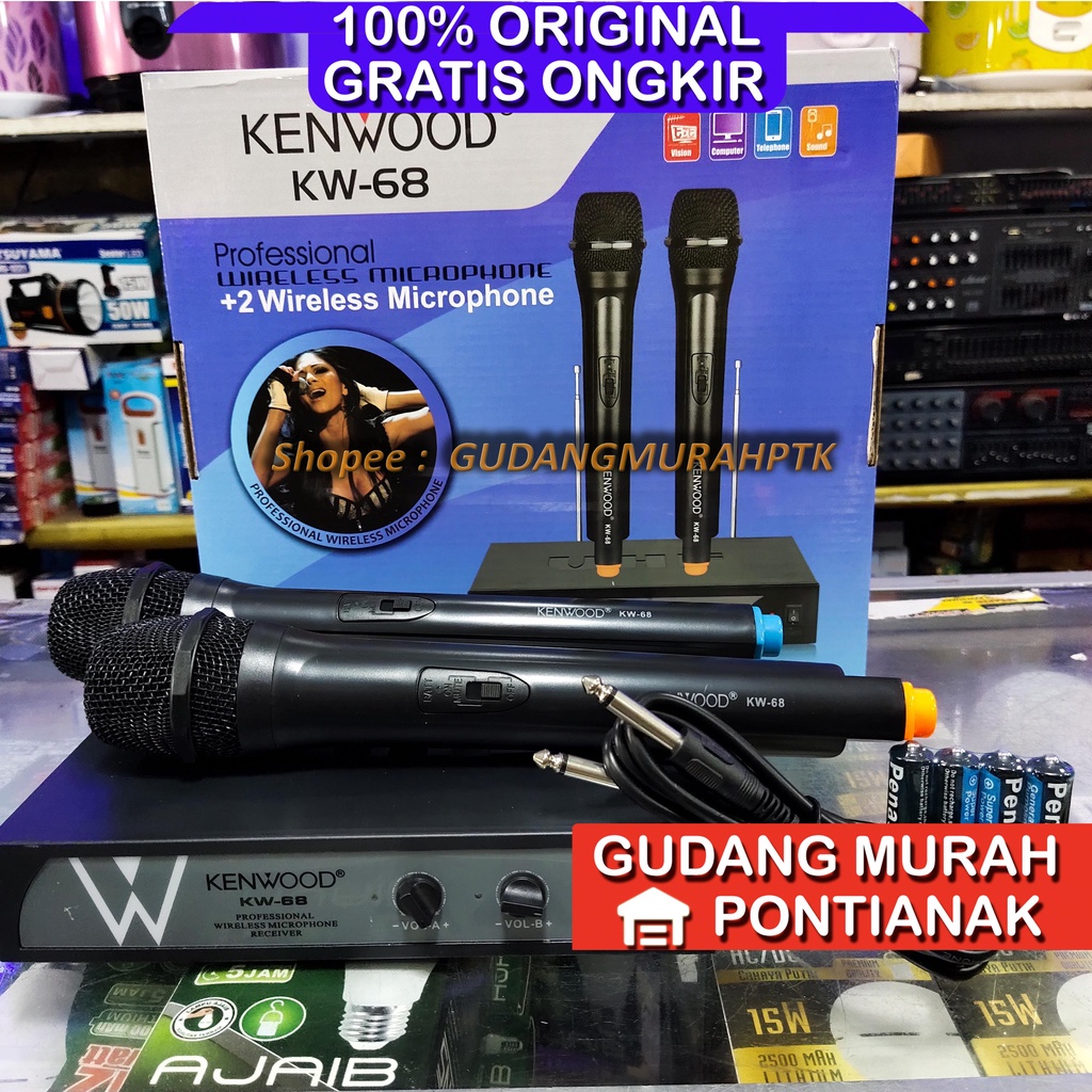 Mic Kenwood KW68 2 Mic Wireless tanpa kabel Mikropon Microphone