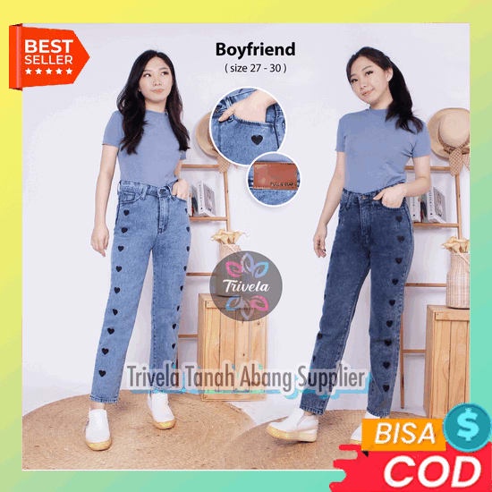 Celana Jeans Highwaist Polos Wanita Cewek Celana Kulot Jeans Sobek Wan Celana Boyfriend Jeans Wanita