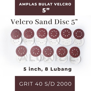 Amplas Bulat 5” Velcro Tempel 5 In 125 mm 8 Lubang Sanding Disc Mata Gurinda