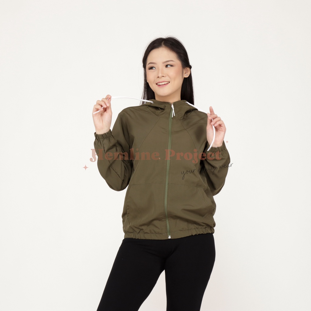 Aima Jaket Army - Jaket Parasut Hoodie Wanita