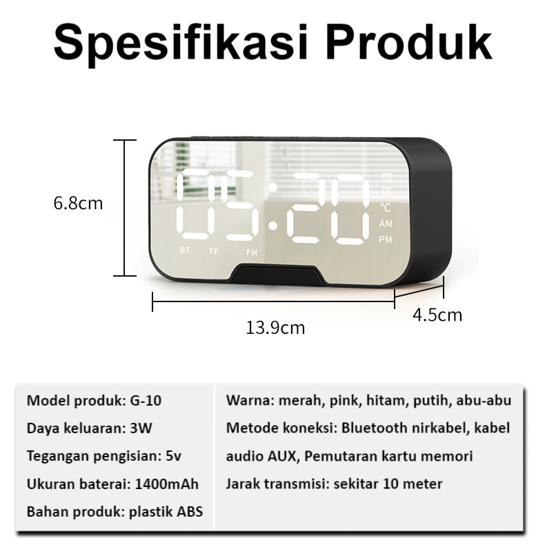 ITS Speaker Bluetooth Digital Multi-Fungsi Jam alarm ganda / Termometer / Jam / Radio FM / Portabel