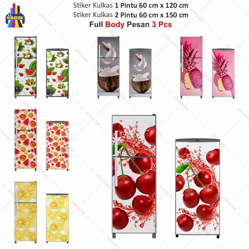 Stiker Kulkas Sticker Wallpaper Kulkas 1 dan 2 Pintu Motif Buah - Buahan