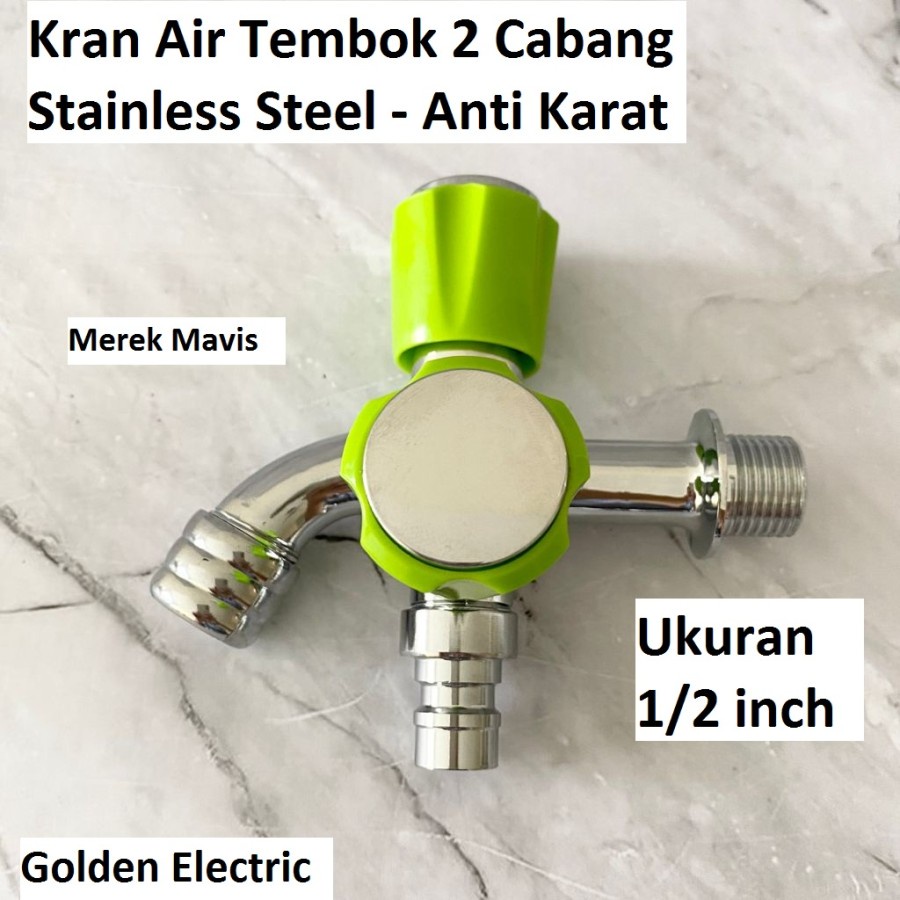 Kran Keran Air Tembok 2 Cabang Stainless Steel 1/2 inch WC Taman Hijau