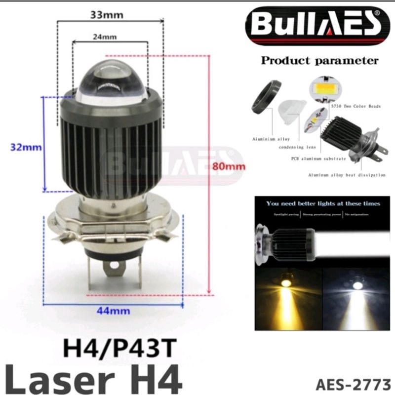 Bohlam Led H4 Laser Hi/Loo 18 Watt I Bulb H4 Laser Led V2773