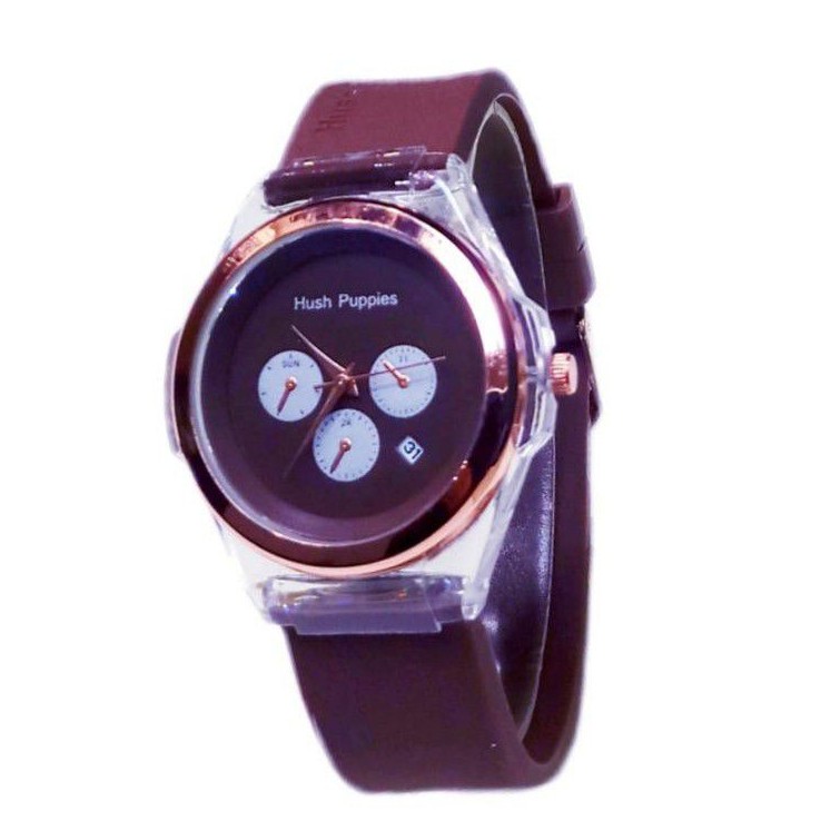 (Cod)Jam Tangan Wanita Hushpuppies Crono 3Of Tanggal Aktif Strap Rubber(Dikirim Jakartq)