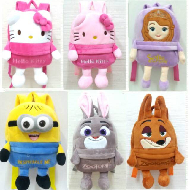 Ransel anak paud boneka Hello Kitty sofia minion rabbit zotophia dog kado baby doraemon sekolah