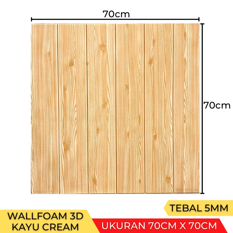 (Tebal 5mm- 6mm) Wallpaper Stiker Dinding 3D Foam Wallfoam Motif Batik Bata 70cm x 77cm-Kayu Cream 5mm
