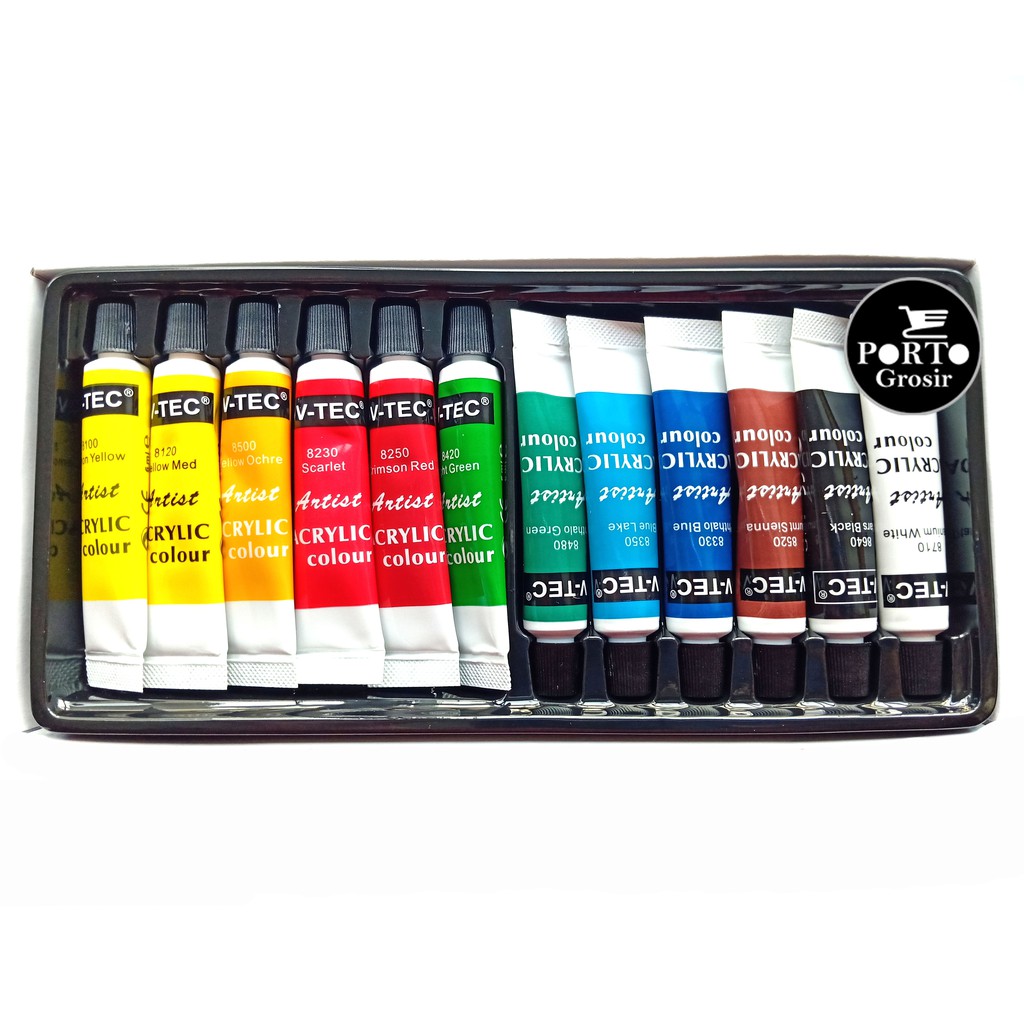 

V-Tec Acrylic VT-612/A 12 Warna Tube 6ml Vtec Cat Akrilik Murah Kerajinan Tangan Segala Permukaan