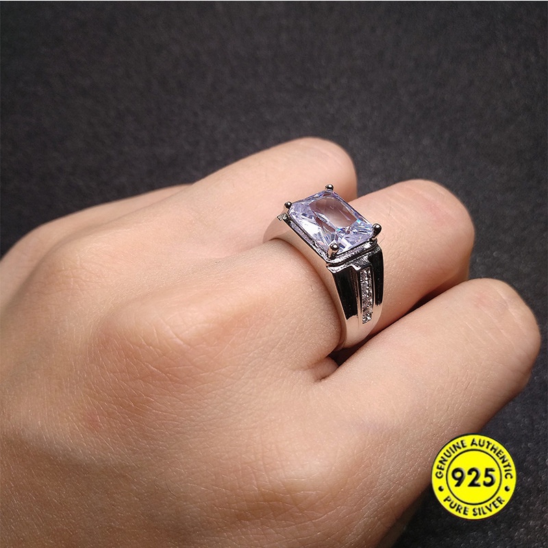 Cincin Model Terbuka Adjustable Bahan S925 Silver Sapphire Untuk Pasangan