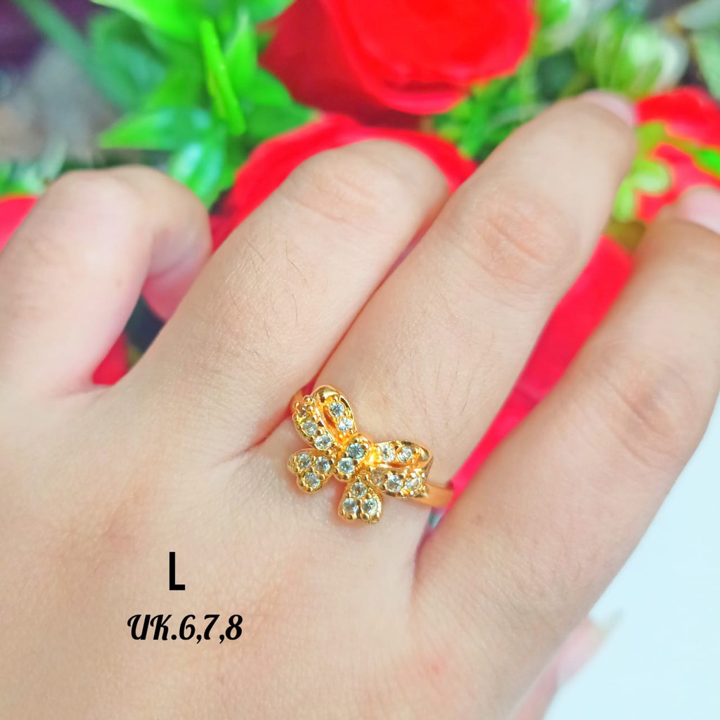 Cincin TITANIUM Dewasa Xp motif pita permata zircon gold&amp;silver,tidak karat COD