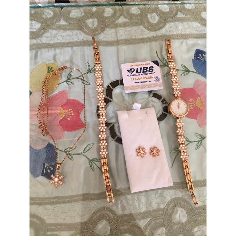 PRELOVED SEKONDA WATCH GIFT SET (TERMASUK JAM TANGAN, GELANG, KALUNG,ANTING MATCHING)/UBS SERTIFIKAT