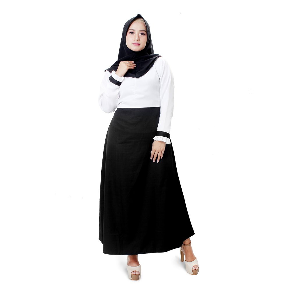 Muslimore Baju  Gamis Wanita Muslim Kantor  Hitam  Putih 