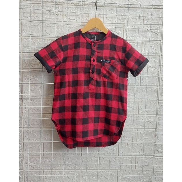 KEMEJA KURTA KOTAK LAKI LAKI BAHAN KATUN FLANEL LENGAN PENDEK 1-12th