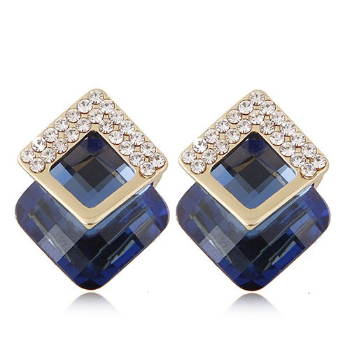 LRC Anting Color Diamond&amp;square Shape Gemstone Decorated Three-dimensional Earrings