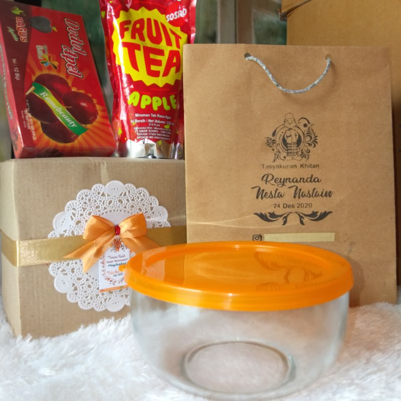 MANGKOK TUTUP PAPERBAG SABLON UKURAN SEDANG. Souvenir Mangkok Tutup set dengan Paket Paper Bag bisa 