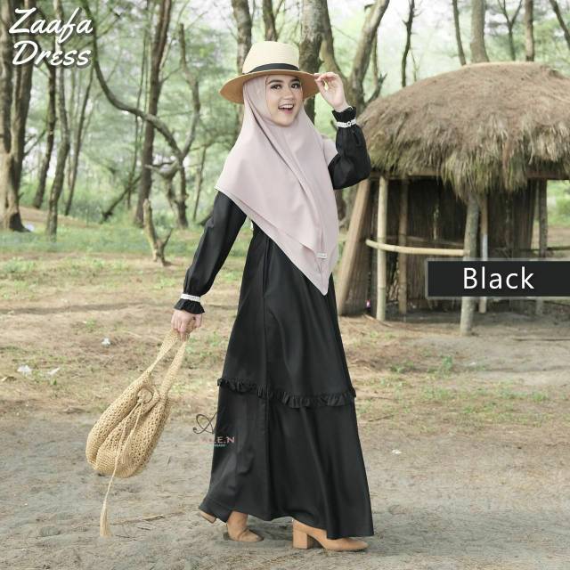 Gamis Muslimah Cantik Terbaru Aden Hijab Zaafa Dress  warna hitam size L
