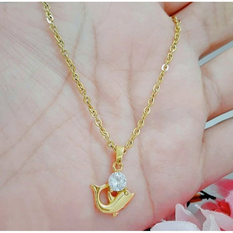 Kalung Titanium wanita gold liontin dolpin anti karat