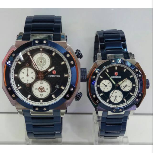 Jam tangan expedition e6385 couple biru silver