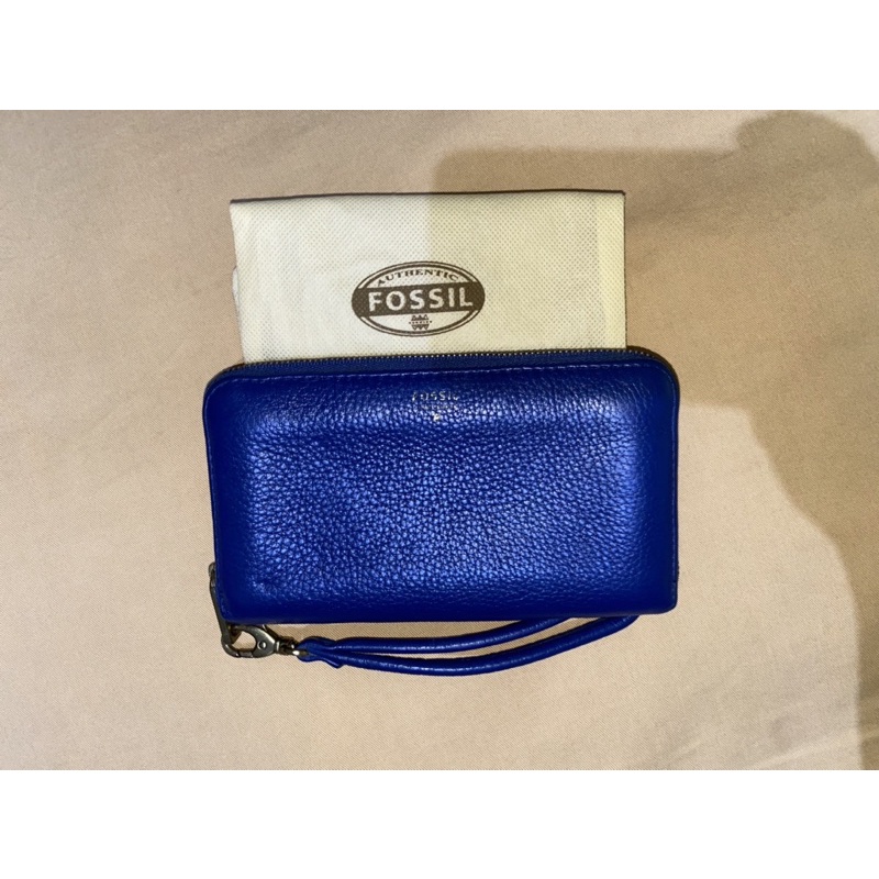 TAS DOMPET / CLUTCH FOSSIL ORIGINAL (100% ORI LEATHER) - BLUE