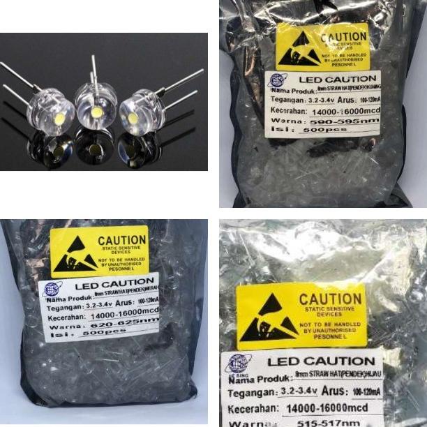 ,,,,,,,] LED 8 mm Pendek Topi Strawhat Clear Bening 8mm Super WARNA