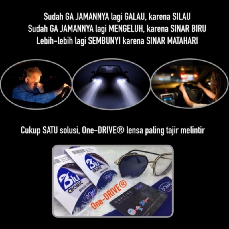 Lensa Kacamata Minus Anti Silau Malam Domas One Drive 1.56 Bluechromic Original
