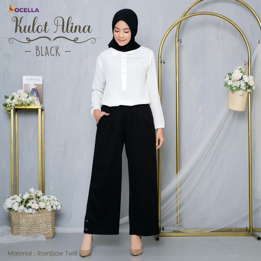 CELANA PANJANG WANITA POLOS MODEL KULOT CELANA KULOT POLOS - Rocella Kulot Alina-Black
