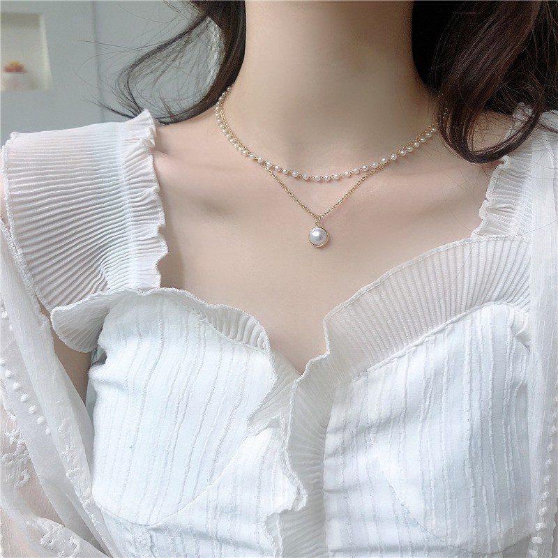 ✿AYN✿ Kalung Rantai Emas layer FA106 Hias Mutiara Gaya Retro Korea Untuk Wanita