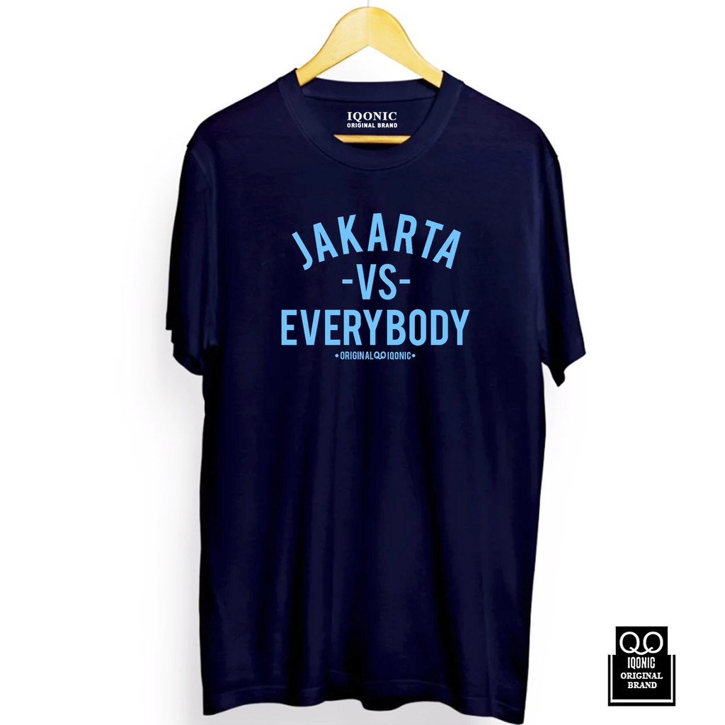 Kaos Distro Men &amp; Women JAKARTA VS EVERYBODY Text Light Blue - Original Premium Quality 100% Ca