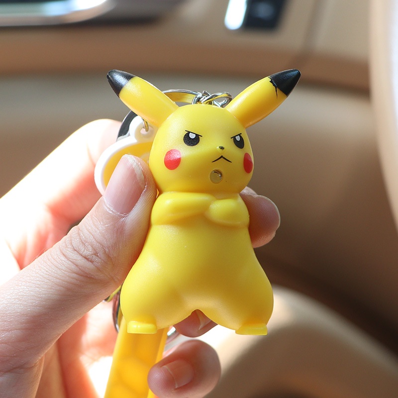 Mainan Gantungan Kunci Bentuk Action Figure Pokemon Pikachu Dengan Lampu LED Dan Suara Untuk Mobil