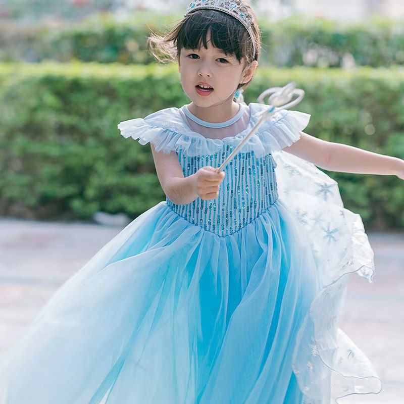 Dress anak Frozen with cape (jubah menempel)