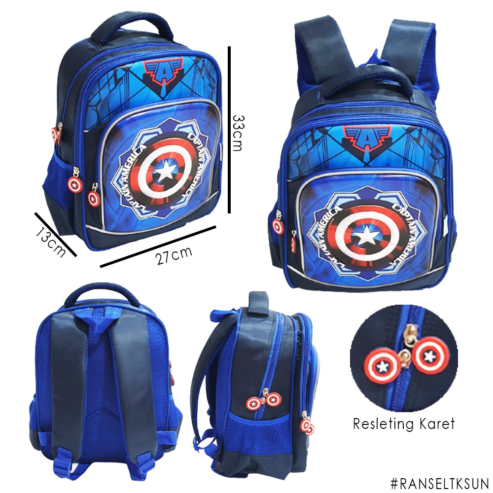 Tas Anak Sekolah TK Ransel Laki Laki Gambar Robot Rocket EMBOS LOVE RAINBOW TIMBUL 3Resleting Karet IMPORT ( Sun Love Rainbow Alucard Body Pin )