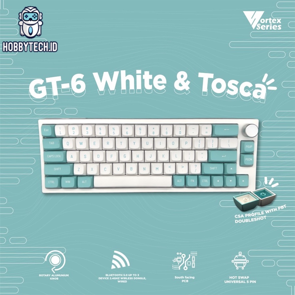 VortexSeries GT-6 White & Tosca Wireless Mechanical - Gaming Keyboard