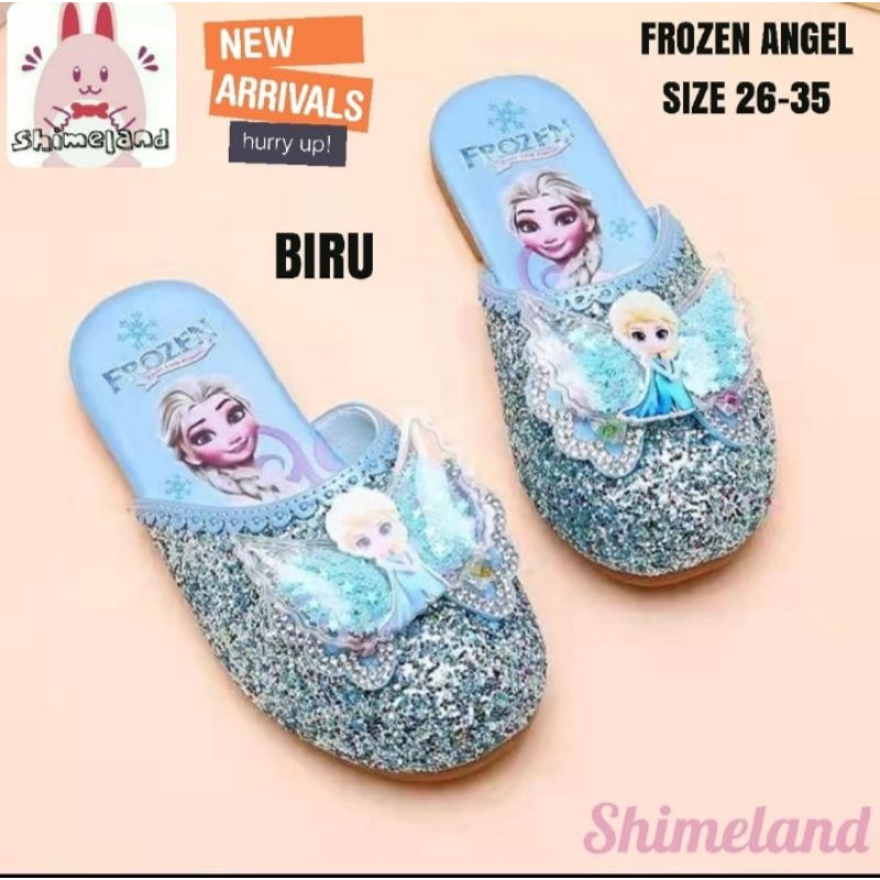 Sandal Anak Perempuan Frozen Angel Tanpa Bulu Glitter Kado Gift Selop Pesta Sendal