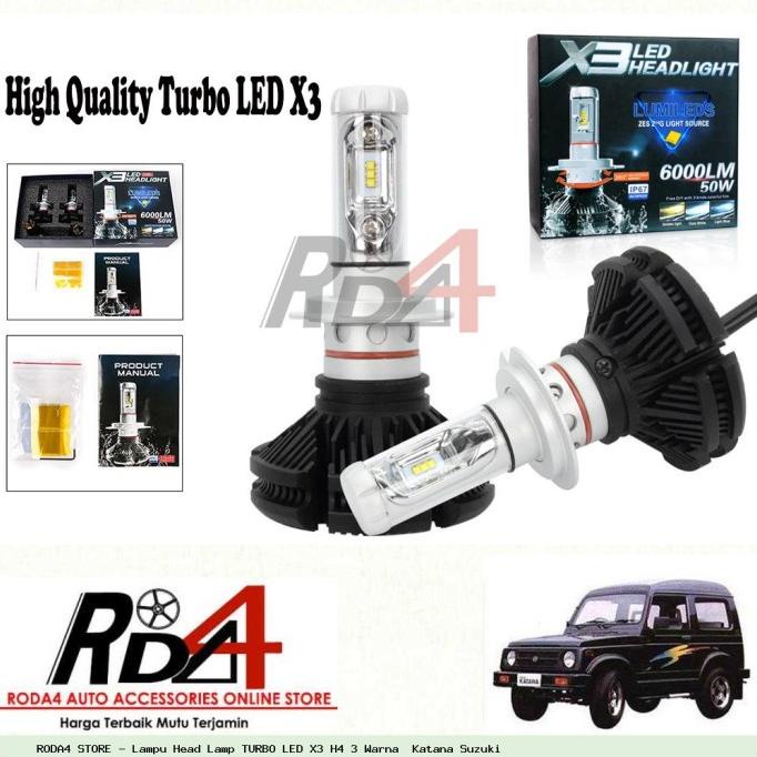 Lampu Head Lamp TURBO LED X3 H4 3 Warna Katana Suzuki rod4 Juara