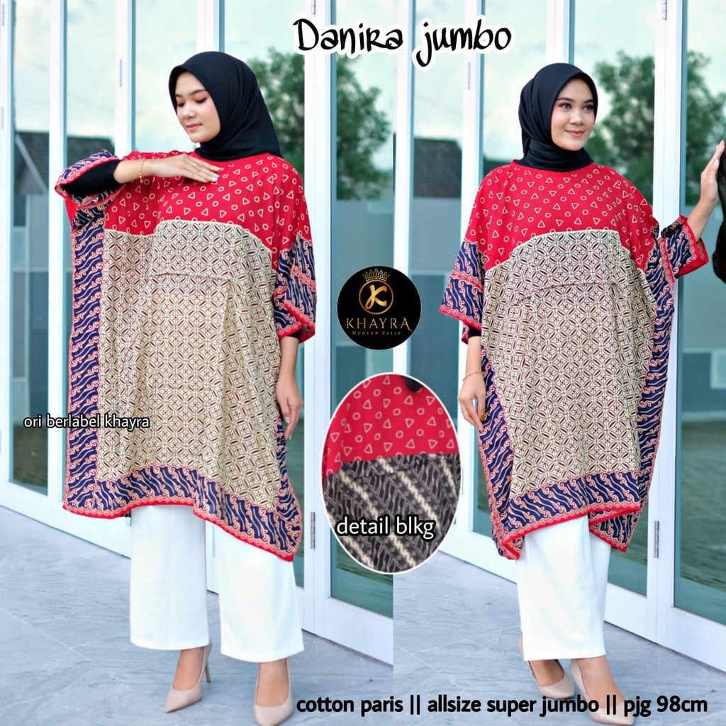 Tunik Batik JUMBO by Butik Batik Solo Bahan Paris kode TUNIK  BATIK PARIS DANIRA JUMBO