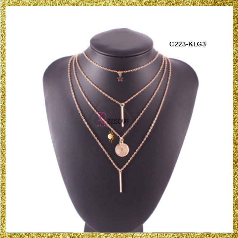 1SET KALUNG WANITA ANTI KARAT TITANIUM CHOKER KOREA LIONTIN SILVER NAMA HURUF PANJANG MURAH KLG3